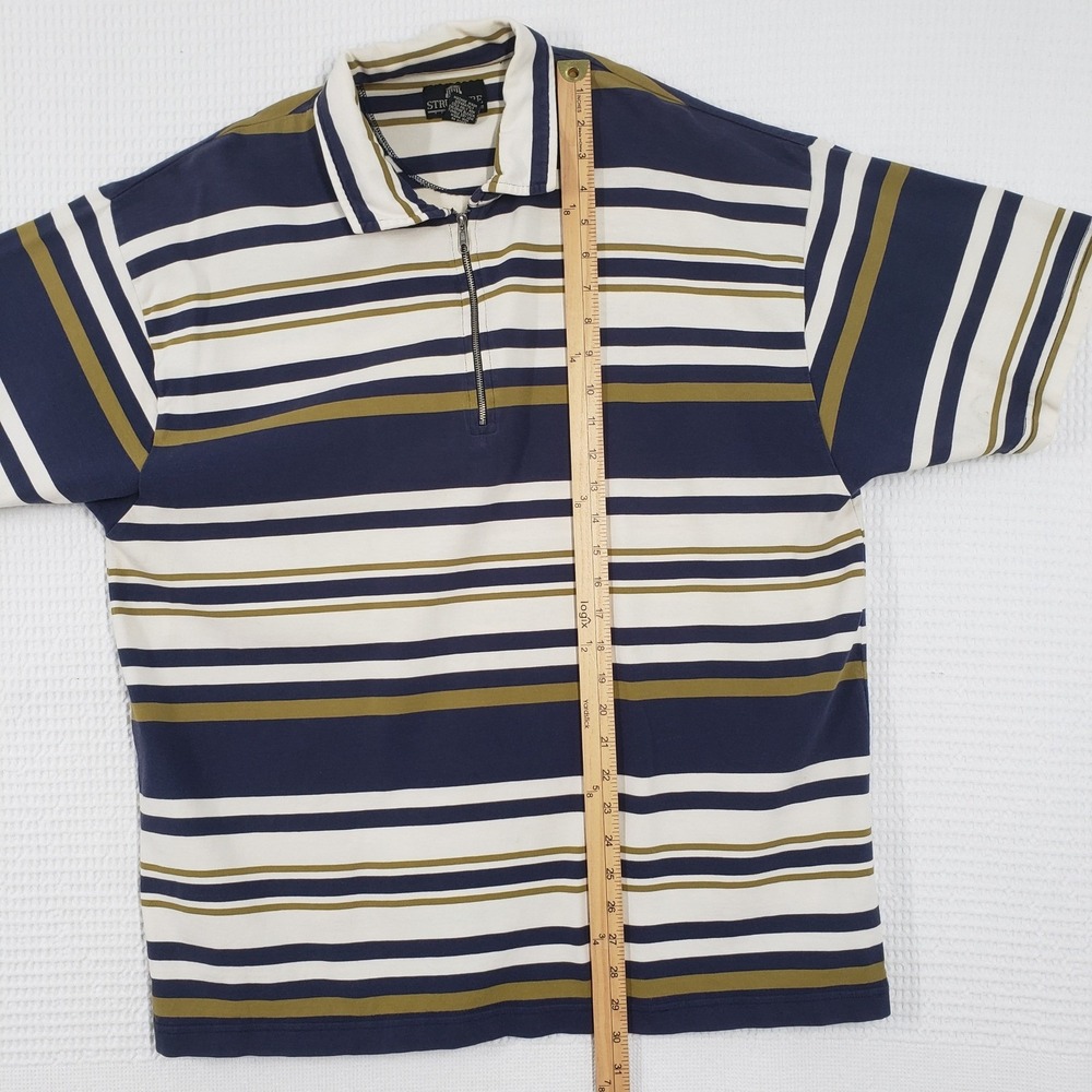 Vintage Structure Polo Shirt Mens Large Green Blue Striped Quarter Zip 90s - Picture 6 of 17